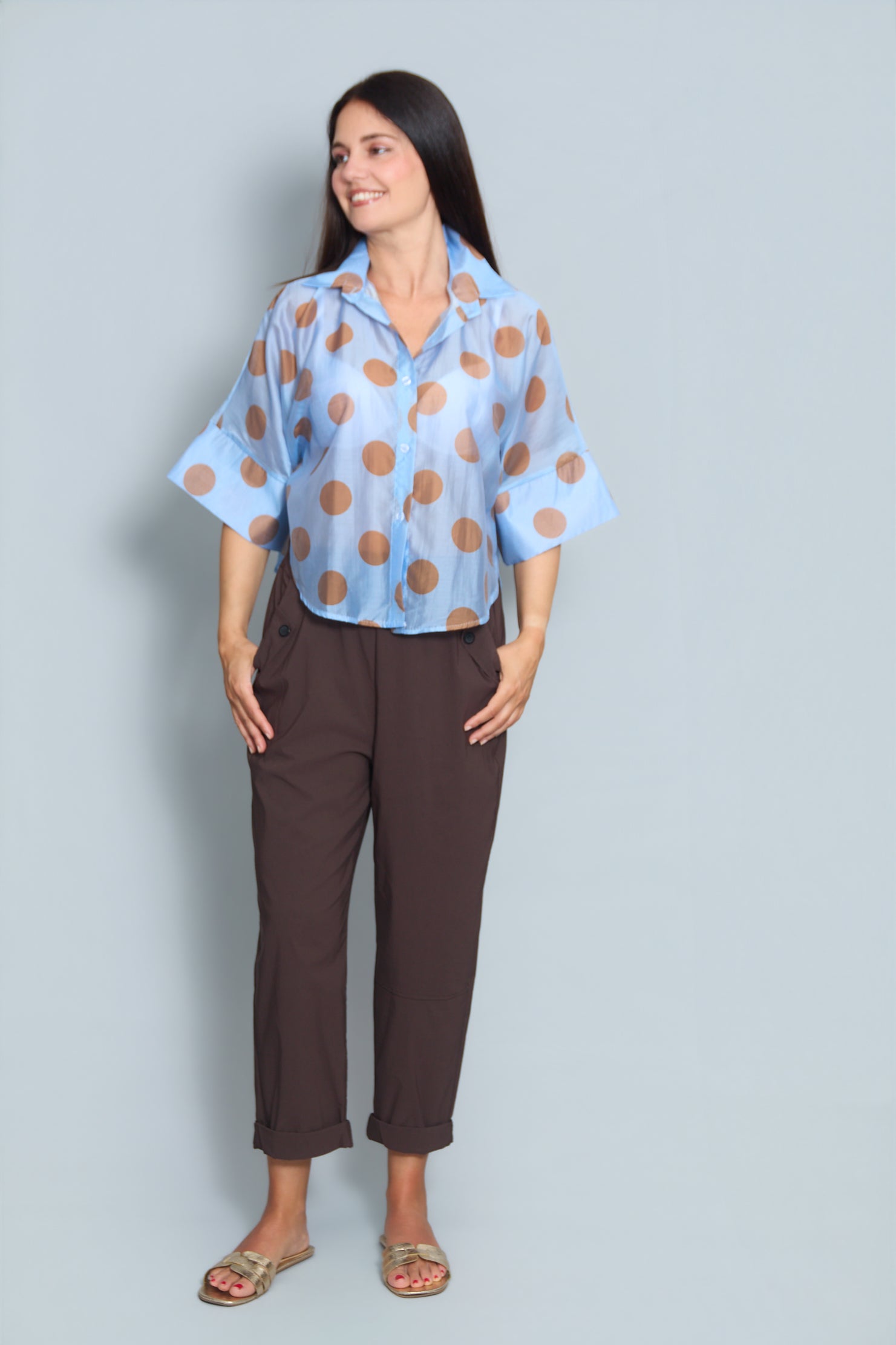 Camisa Malta Lunares Azul Claro