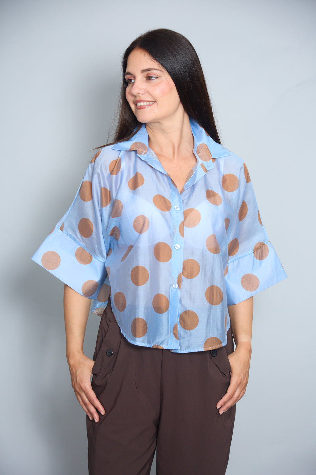 Camisa Malta Lunares Azul Claro