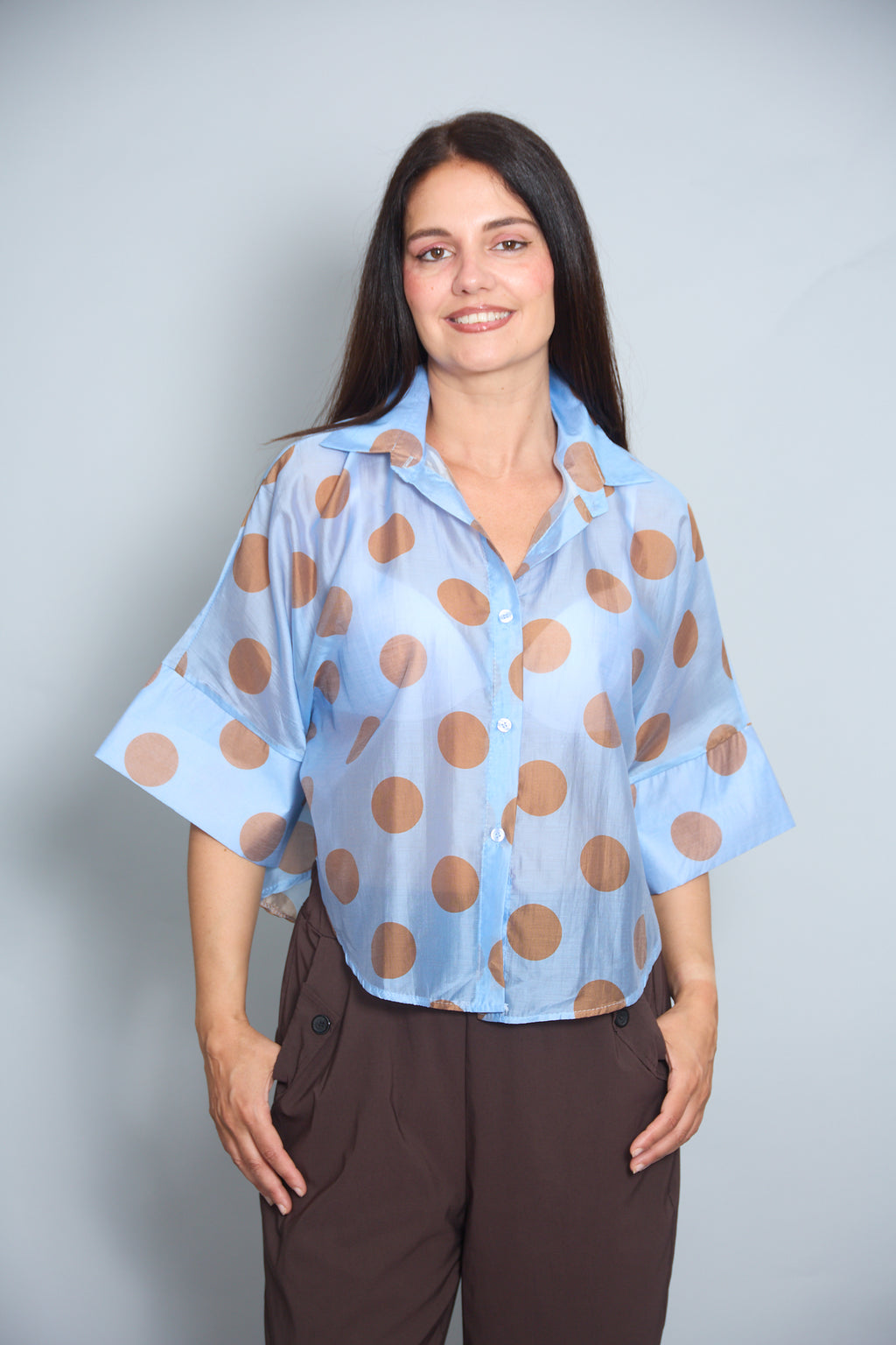 Camisa Malta Lunares Azul Claro