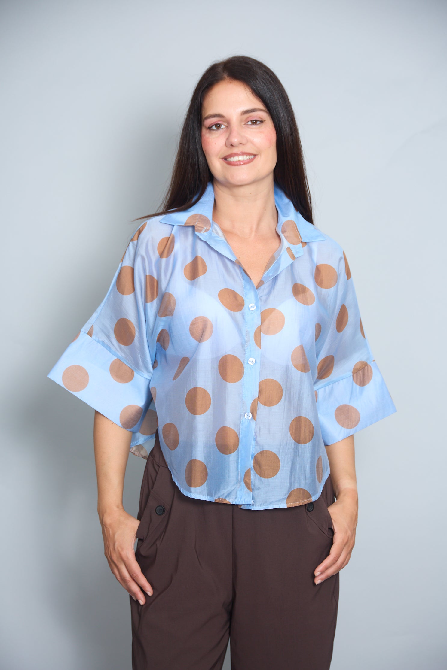 Camisa Malta Lunares Azul Claro