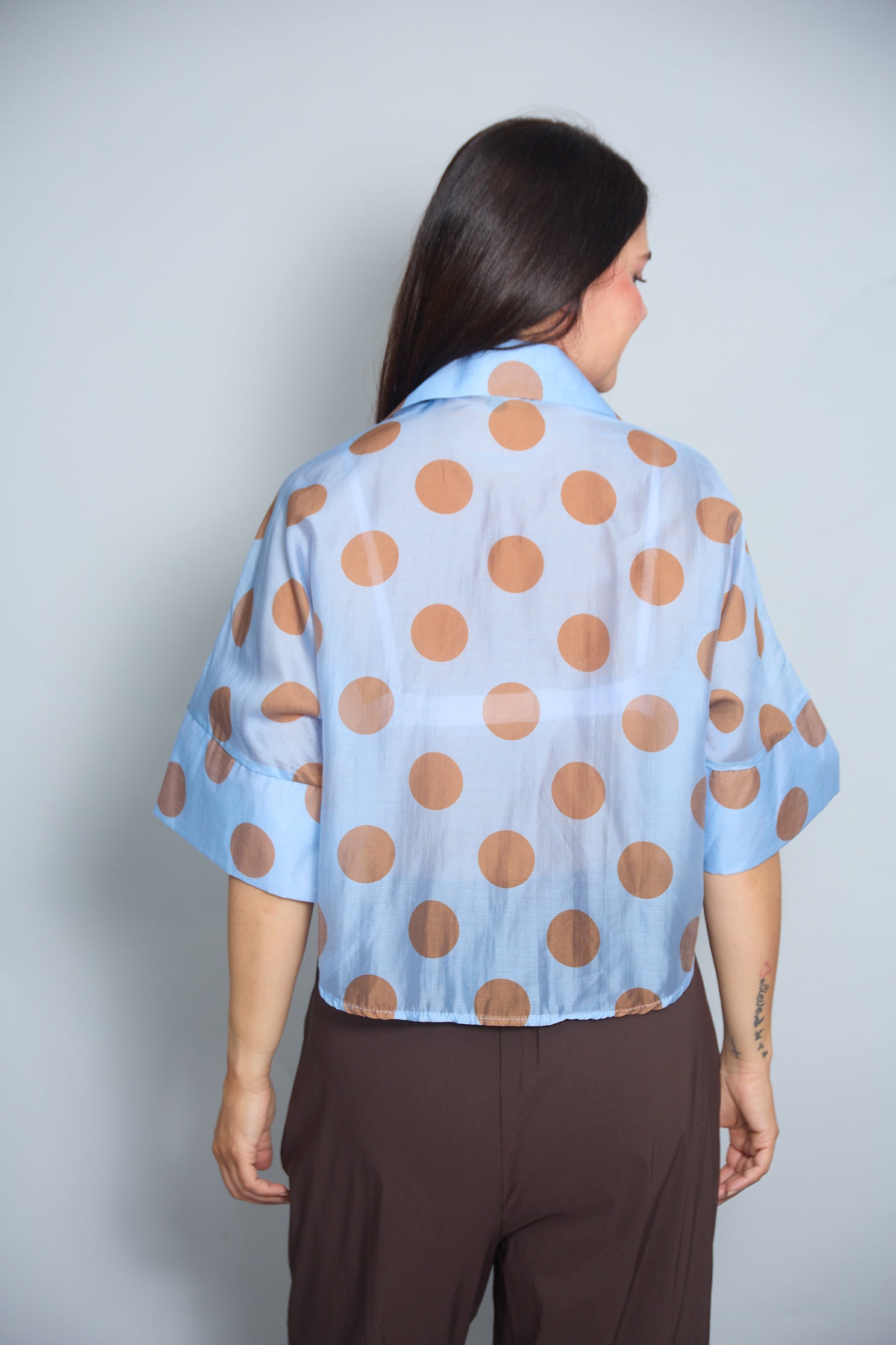 Camisa Malta Lunares Azul Claro