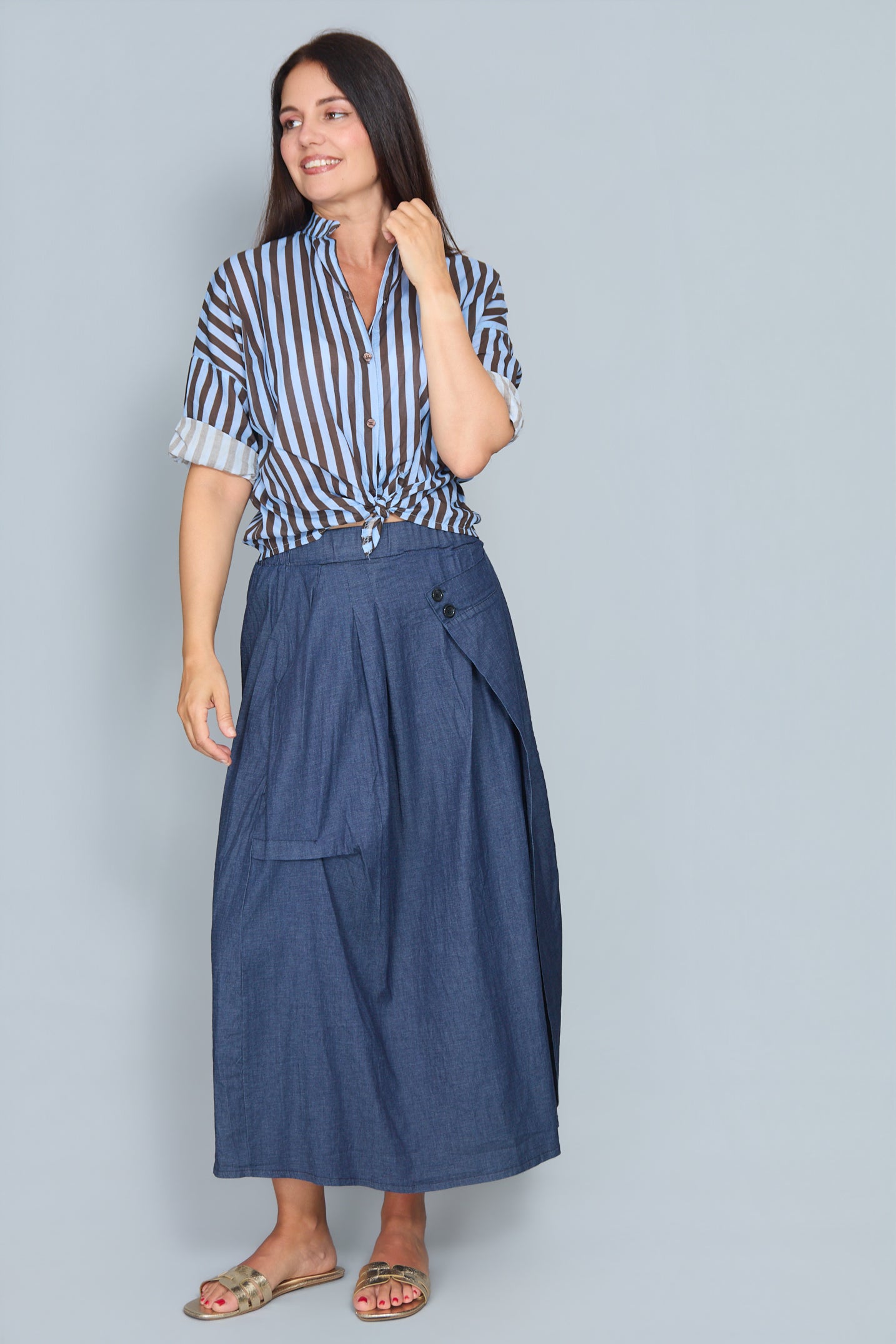Camisa Corsica de Algodón Fino Azul Claro