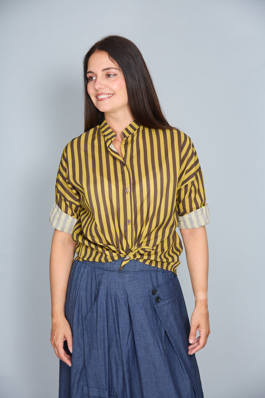 Camisa Corsica de Algodón Fino Amarillo