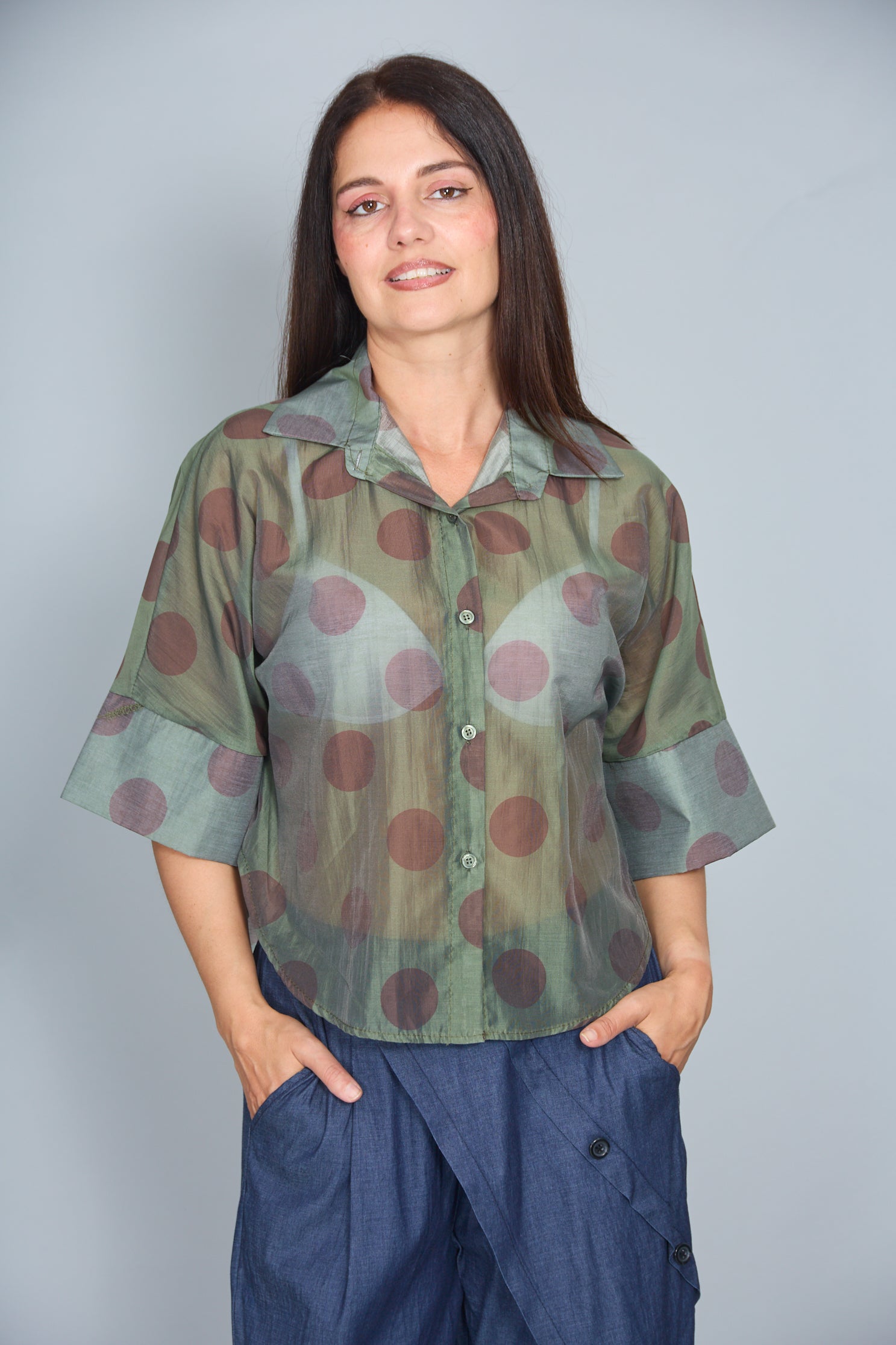 Camisa Malta Lunares Verde Oscuro