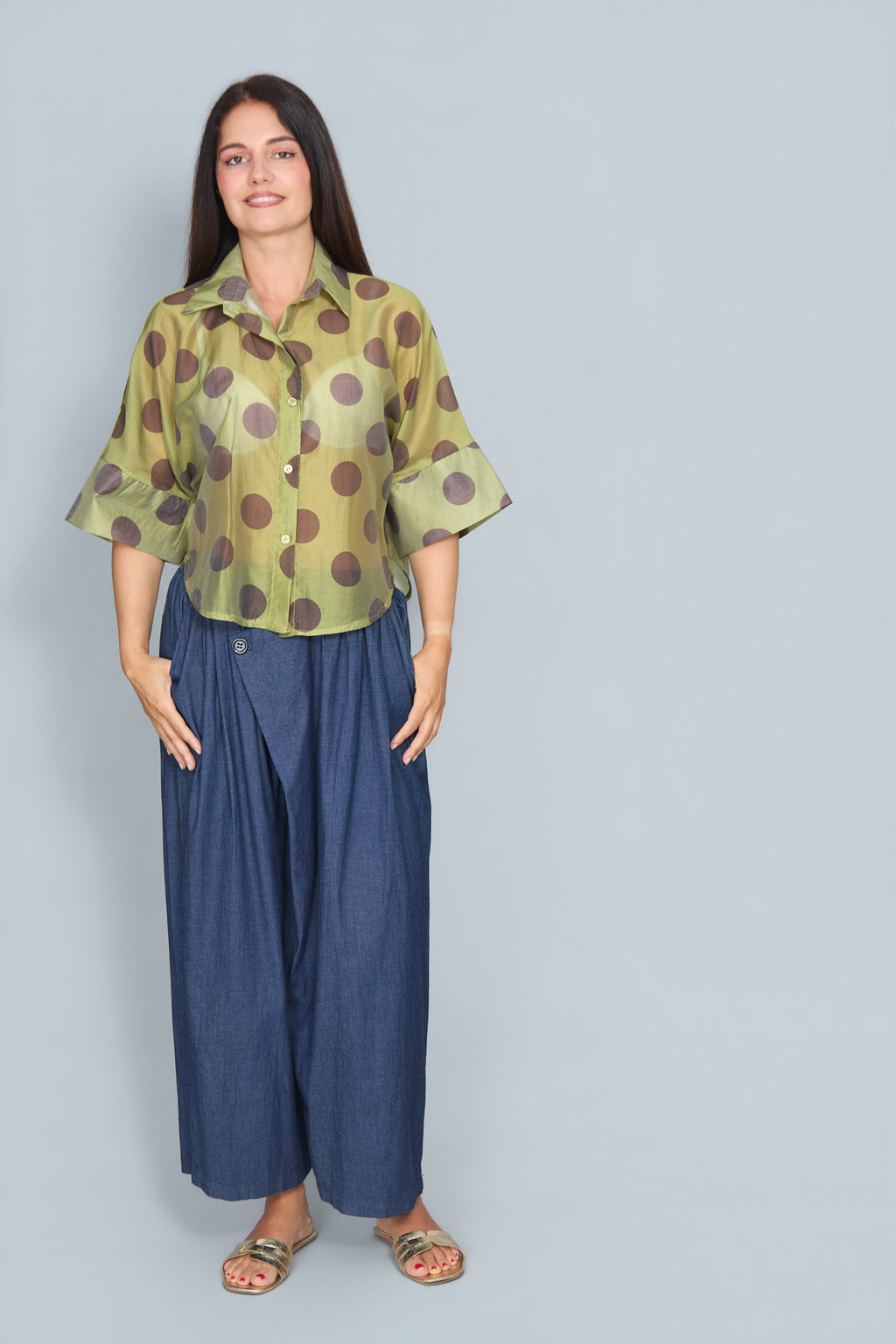 Camisa Malta Lunares Verde Claro