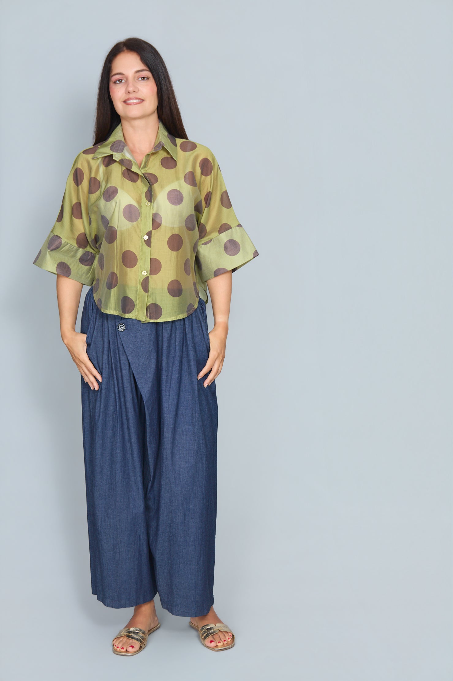 Camisa Malta Lunares Verde Claro