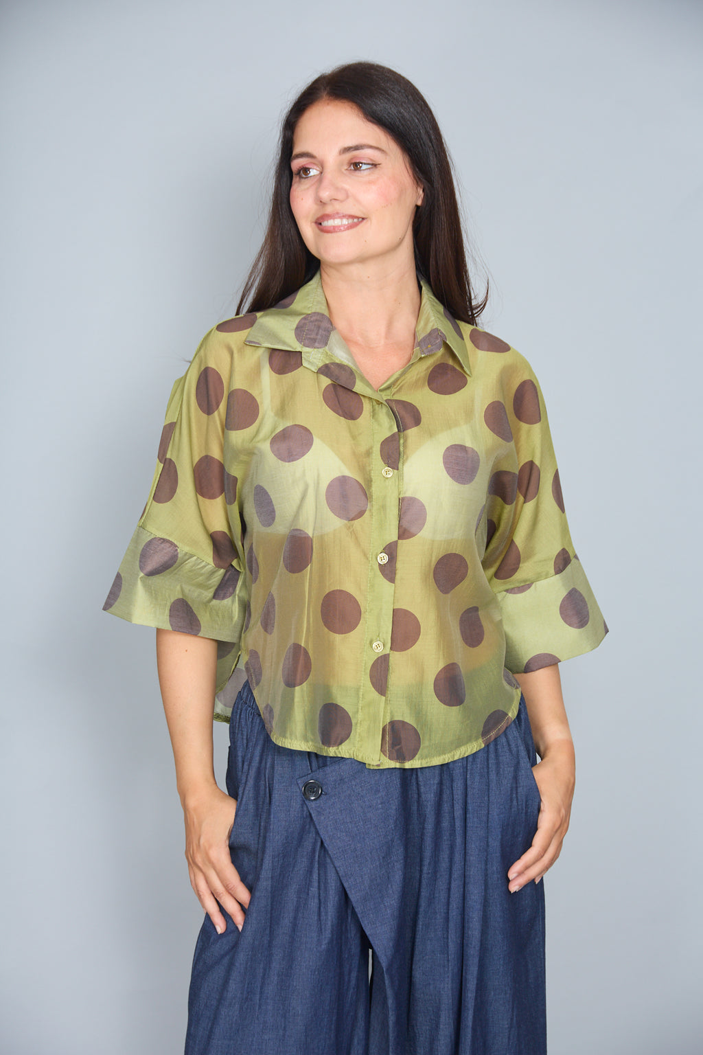 Camisa Malta Lunares Verde Claro