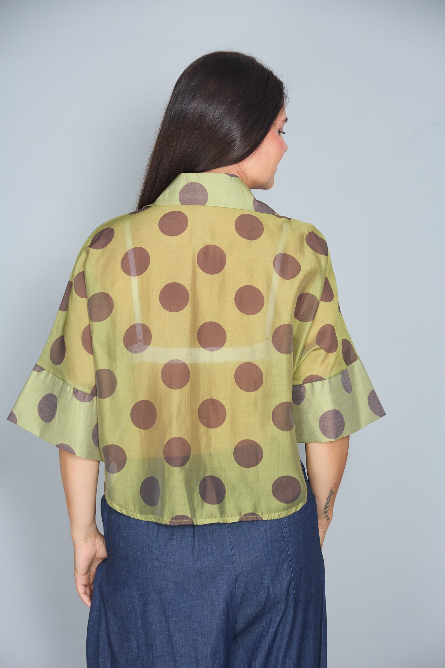 Camisa Malta Lunares Verde Claro