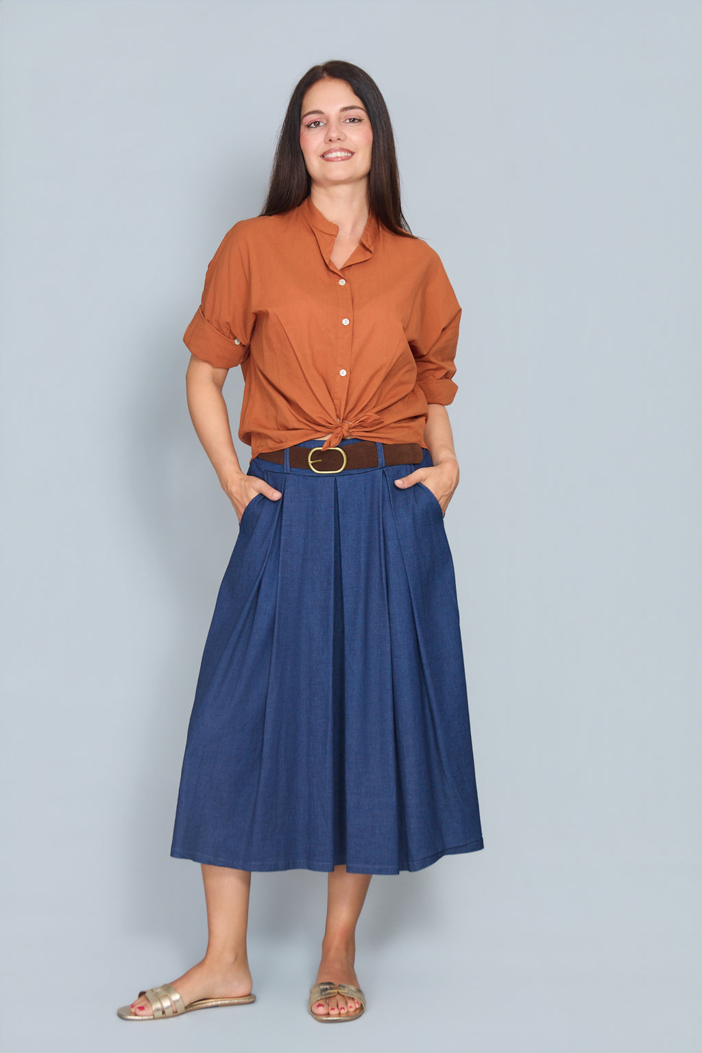 Camisa Corsica de Algodón Fino Teja