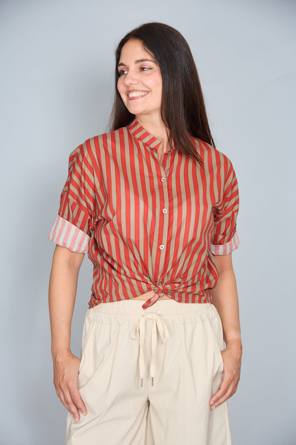 Camisa Corsica de Algodón Fino Rojo