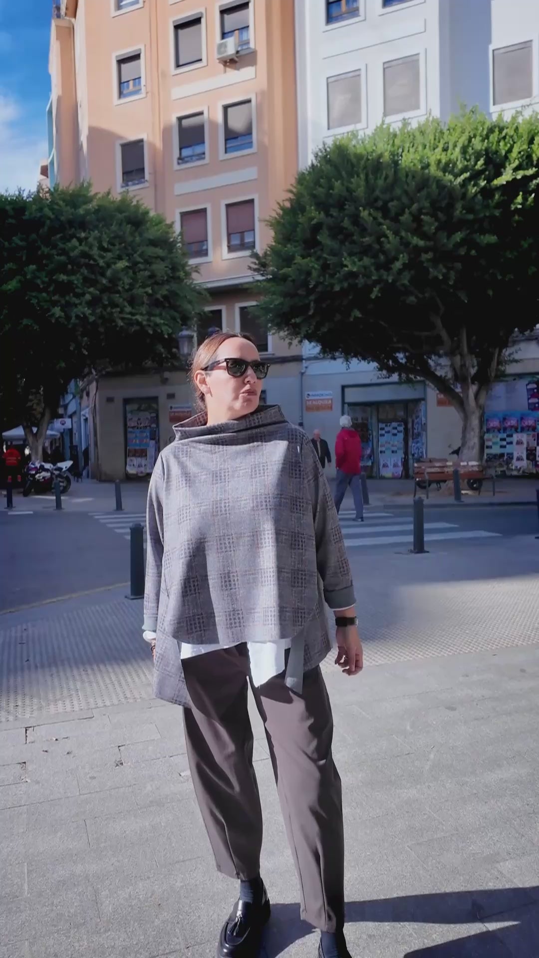 Blusa Lisa Cuadros Azul